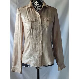 Calvin Klein Womens Metallic‎ Beige Button Front Shirt Long Sleeve Collared